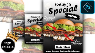 How to Create a Burger Restaurant Banner Design in Photoshop  Flyer Design  Design With ESALA [upl. by Ailasor]