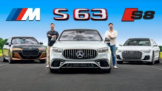 2024 MercedesAMG S63 vs Audi S8 vs BMW M70  Review  Drag Race [upl. by Carena]