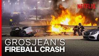 Grosjeans Insane Fireball Crash  Formula 1 Drive To Survive S3  Netflix [upl. by Acirfa607]