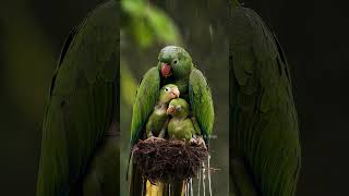 Mother Parrot Sheltering Her Chicks from the Rain mother birds parrot [upl. by Gitlow]