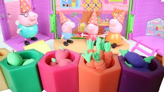 Peppa Pig Toy Learning  Making Rainbow Noodle with Playdoh  Learning Fruit and Vegetable [upl. by Oicram100]