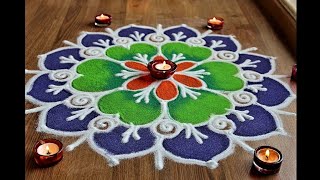 Easy and Quick freehand Rangoli designs with colours Diwali rangoli designs by Shital Daga [upl. by Eillas]