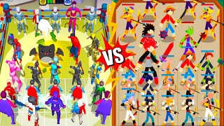 Merge Supper Hero Vs Merge Stickman Warriors Merge Battle Gameplay [upl. by Elladine]