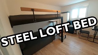 Steel loft bed oak wood treads how its made DIY krevet na galeriji drvena gazišta [upl. by Anilatak]