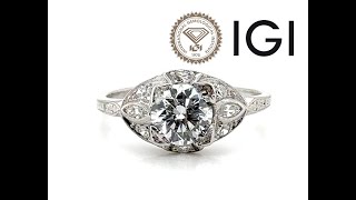 Deco Diamond Engagement Ring 137ct D VVS2 Ideal Platinum IGI Original 1920s [upl. by Nahshun197]