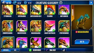 ALL HERBIVORES LEVEL 40 TOURNAMENT MEGALOSAURUS  JURASSIC WORLD THE GAME [upl. by Kulda445]