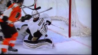 Flyers Voracek shoots puck down the back of goalies shirt [upl. by Yrogiarc216]