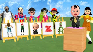 Scary Teacher 3D vs Squid Game Draw and Choose Dress the Baby Doll 5 Times Challenge Who Win [upl. by Bower10]