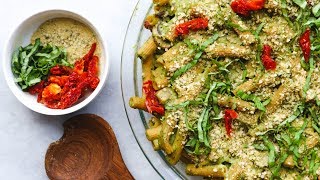 The BEST Vegan Creamy Pesto Pasta Bake GlutenOilNut Free [upl. by Peisch]