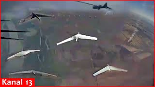 Footage of drone war  Ukrainian drone hunts Russian drones in the air [upl. by Alihet]