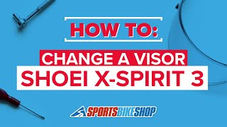 How to change a Shoei XSpirit 3 NXR RYD visor  Sportsbikeshop [upl. by Shuman531]