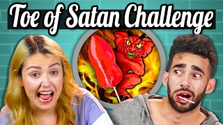 WORLDS HOTTEST LOLLIPOP CHALLENGE TOE OF SATAN  People Vs Food [upl. by Ylecic]