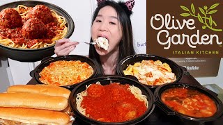 Olive Garden CREAMY Tortellini Alfredo Pasta Spaghetti Meatballs Five Cheese Ziti al Forno Mukbang [upl. by Elocon]