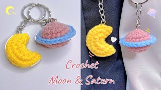 Crochet Moon and Saturn🌙🪐 Crochet Couple Keychain  Móc Mặt Trăng Và Sao Thổ [upl. by Arrait]