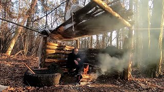 Build a shelter in the woods alone from wood  Free survival in the forest [upl. by Anaert]