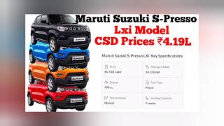 Maruti Suzuki S Presso CSD Prices 2024  S Presso CSD 2024  S Presso [upl. by Nnyluqcaj]