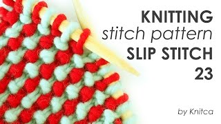 Knitting stitch pattern in two colours  Slip Stitch 23 with captions [upl. by Lais]