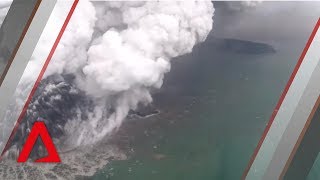 Aerial view of the crater of Mount Anak Krakatoa in Indonesia [upl. by Holbrook]