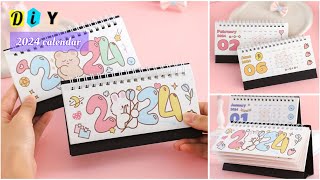 How to make 2024 desk calendar  DIY kawaii calendar  Mini calender [upl. by Ogeid]