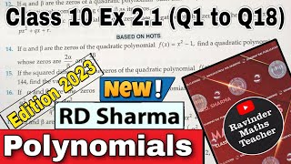 RD Sharma Solutions Class 10 Chapter 2 Polynomials Ex 21 Q1 to Q18 From Latest Edition Book 2023 [upl. by Thorncombe]