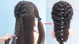 easy trick for messy hairstyle  unique hairstyle for long hair [upl. by Akanke521]