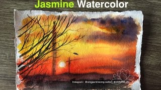 Ecoline watercolor inks sunset painting tutorial [upl. by Goldia]