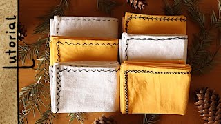 ✂ Making sustainable HandkerchiefsTissues  6 Basic Embroidery Stitches  DIY Tutorial [upl. by Jarad]