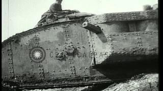 Mark I tank moves over a trench as soldiers sit on it during Battle of Arras in WHD Stock Footage [upl. by Assina]