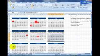 Excel 2007 Réalisez un calendrier avec des jours fériés en 30mn [upl. by Adur]