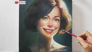 How to Acrylic Painting Woman Portrait on Canvas Step by Step Techniques for Beginners Tutorial [upl. by Nosreve]