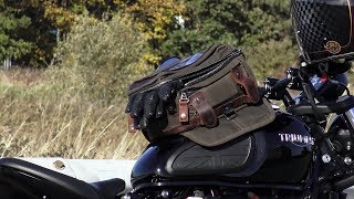 Triumph Bonneville T120 amp Bobber black BURLY BRAND Voyager tank bagtail bag [upl. by Ehsrop]