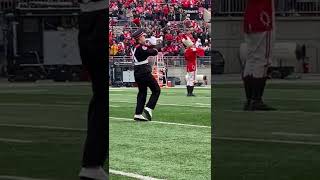 OSU Buckeye Battle Cry Ohio State Marching Band Entrance from Sideline with Drum Major amp Brutus [upl. by Ahsekat]