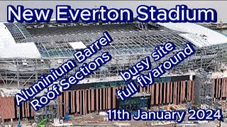 New Everton Stadium FC Bramley Moore Dock 11th January  full fly around  barrel roof sections efc [upl. by Duff47]