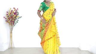 How to wear jamdani saree  yellow saree atpoure style [upl. by Mintun]