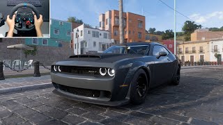 1100HP Dodge Challenger SRT Demon  Forza Horizon 5  Steering wheel gameplay [upl. by Suryt]