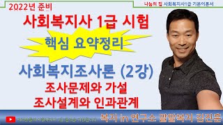 사회복지조사론 1급 핵심요약 특강 제 2강 조사문제와 가설 조사설계와 인과관계 제주 복지 in 연구소 말말복지 김진훈 [upl. by Ioyal]