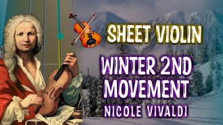 Play Vivaldi  Winter 2nd movement on VIOLIN very EASY with TABS Sheet Violín and Tabs [upl. by Tyika]