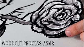 ASMR Making a Traditional Woodcut Print from start to finish  Documentation Process no talking [upl. by Jotham]