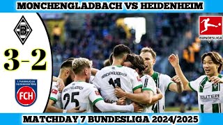 MONCHENGLADBACH VS HEIDENHEIM  32  Matchday 7 Bundesliga 202425 [upl. by Annalla]