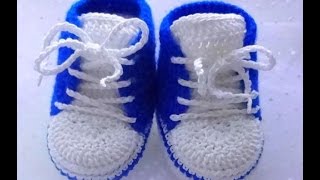 zapatos tejidos a crochet para bebe varon [upl. by Nivram]