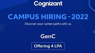 COGNIZANT HIRING 2022 BATCH STUDENTS FOR GENC ROLE  CTC4LPA  APPLY NOW [upl. by Aleakcim]