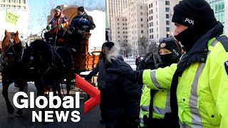 Trucker protest Chuckwagon carrying diesel fuel turned away from protest site by Ottawa police [upl. by Yelsnia]