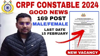 CRPF NEW VACANCY 2024  CONSTABLE NEW VACANCY  CRPF CONSTABLE 2024 [upl. by Eenehs]