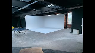 Building a CYC Cyclorama Wall Green Screen in standard materials  Isaac Who studio Huddersfield UK [upl. by Notsirb]