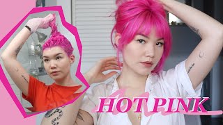 DYEING MY HAIR HOT PINK  athome DIY [upl. by Eppesuig]