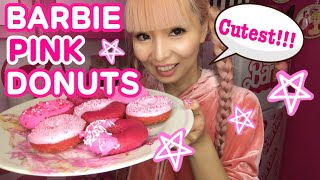 HOW TO MAKE PINK DONUTS ♡ Easy Pink Donut Recipe Pink Food Cooking Barbie Cooking [upl. by Raf]