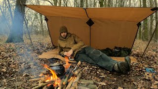 Solo Day Camping With Oilskin NESSMUK Tarp  BUSHCRAFT SPAIN [upl. by Naired]