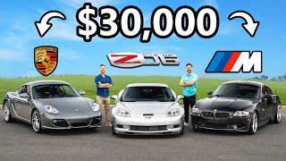 Porsche Cayman S vs Corvette Z06 vs BMW Z4M  30000 Question [upl. by Thgiled]