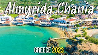 Chania Crete Almyrida walking tour 4k Drone shots Kreta Greece 2023 [upl. by Ilrak]