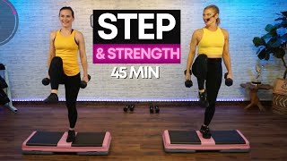 TOTAL BODY STEP AND STRENGTH WORKOUT WITH WEIGHTS CARDIO AND STRENGTH [upl. by Achilles]